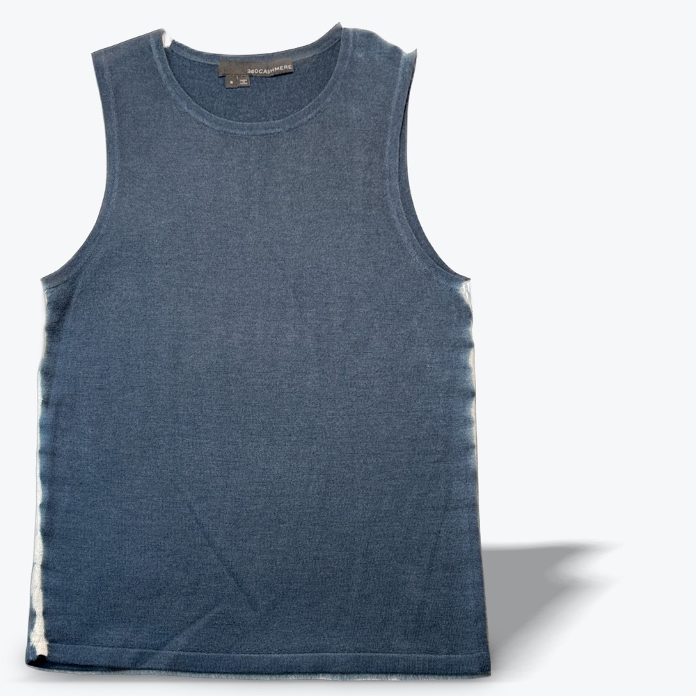 360 Cashmere Sleeveless Cashmere Knit Tank Blue Tie Dye Stripe Summer Chic Small